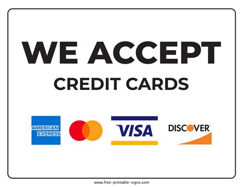 We Accept Credit Cards Sign Printable